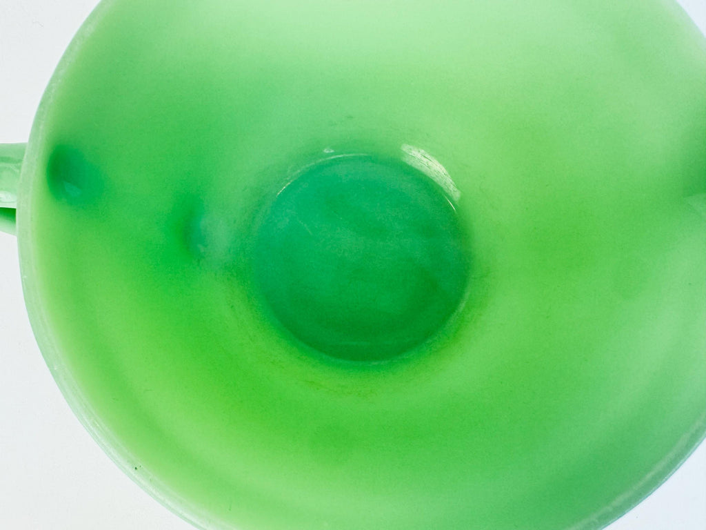 Vintage 1950s Jadeite Fire-King Batter Bowl with Spout & Handle  Mid-Century Green Glass Mixing Kitchenware