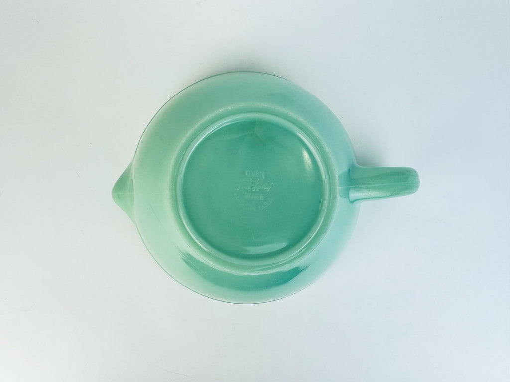 Vintage 1950s Jadeite Fire-King Batter Bowl with Spout & Handle  Mid-Century Green Glass Mixing Kitchenware