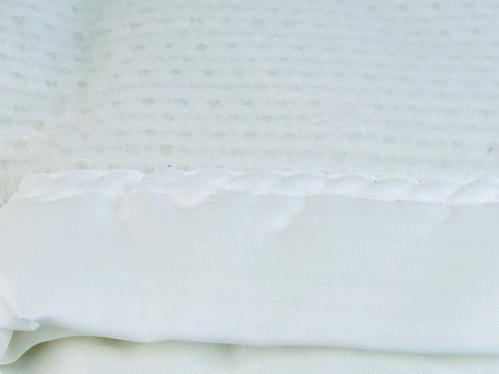 Vintage 'ESMOND' White Acrylic Twin/Double Blanket - Satin Ribbon Trim - New Old Stock (NOS) - Made In USA