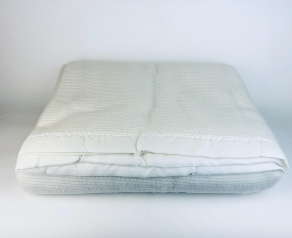 Vintage 'ESMOND' White Acrylic Twin/Double Blanket - Satin Ribbon Trim - New Old Stock (NOS) - Made In USA