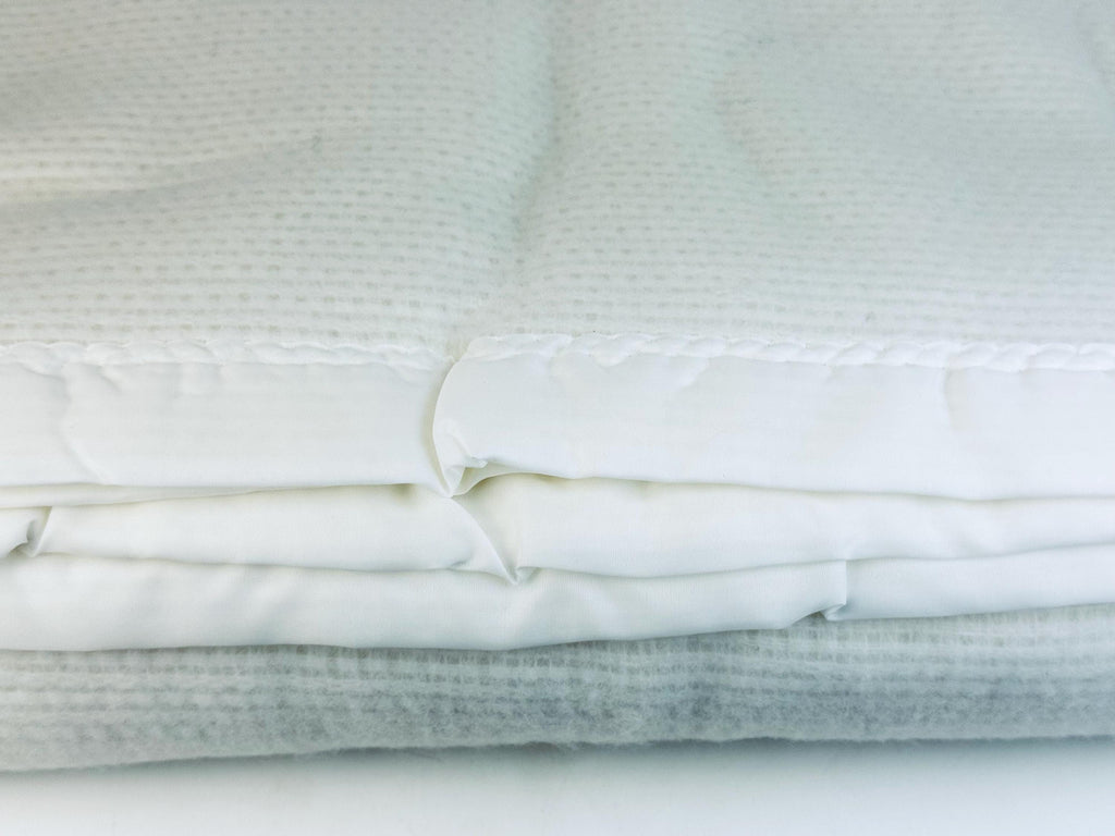 Vintage 'ESMOND' White Acrylic Twin/Double Blanket - Satin Ribbon Trim - New Old Stock (NOS) - Made In USA