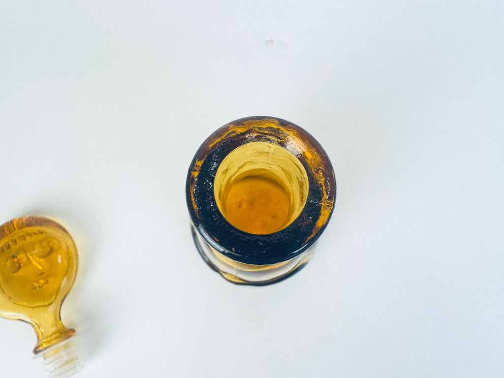 Vintage Amber Glass Face Decanter - 1960s Kosta Boda Höglund Style Art Glass