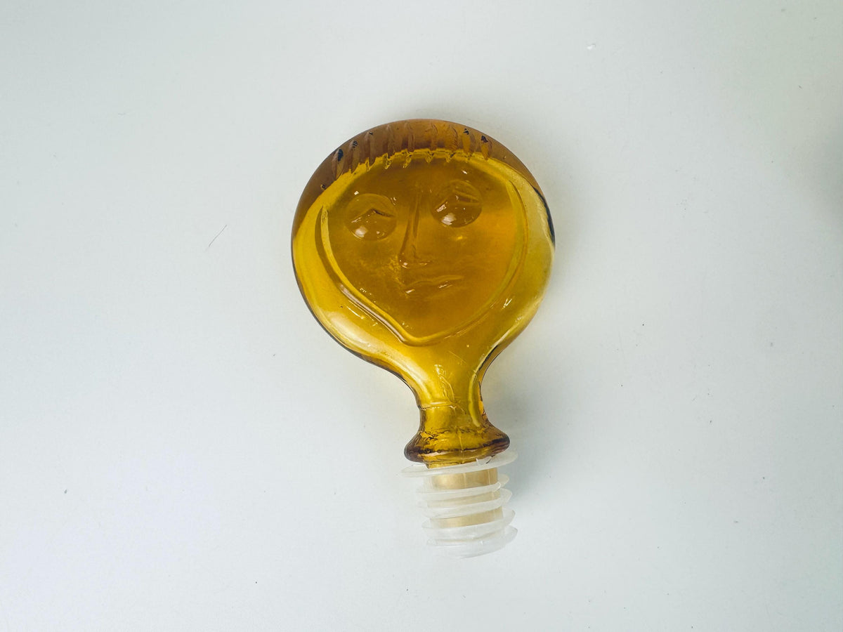 Vintage Amber Glass Face Decanter - 1960s Kosta Boda Höglund Style Art Glass