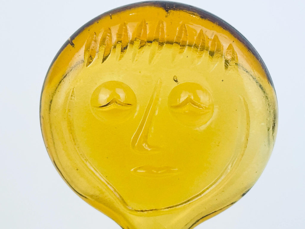 Vintage Amber Glass Face Decanter - 1960s Kosta Boda Höglund Style Art Glass