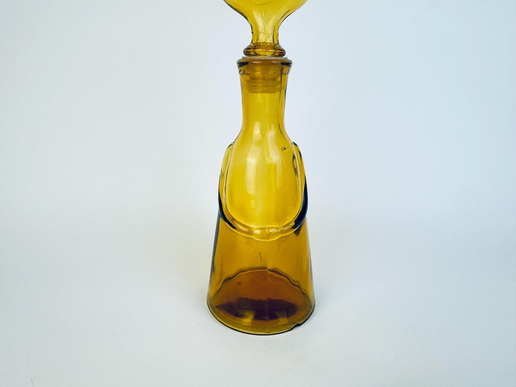 Vintage Amber Glass Face Decanter - 1960s Kosta Boda Höglund Style Art Glass