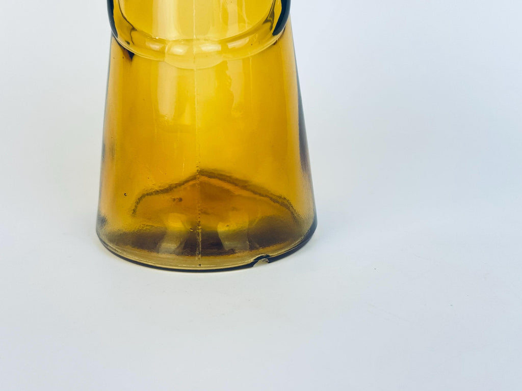 Vintage Amber Glass Face Decanter - 1960s Kosta Boda Höglund Style Art Glass