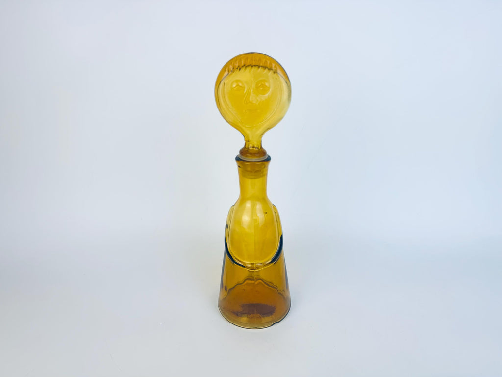 Vintage Amber Glass Face Decanter.