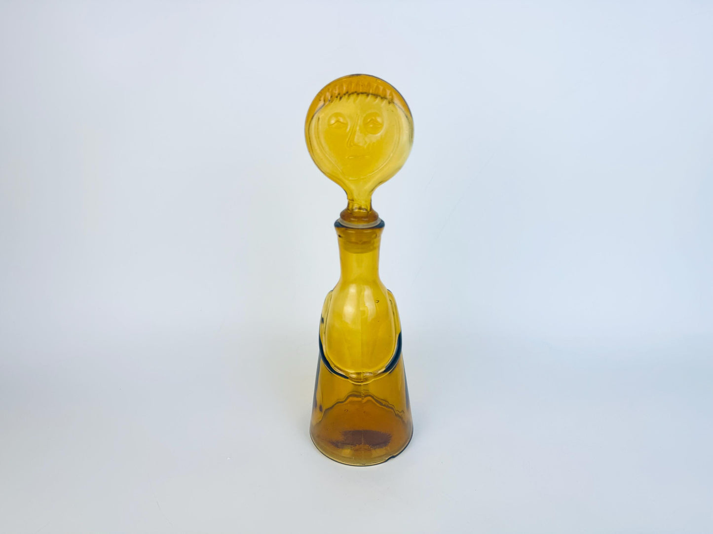 Vintage Amber Glass Face Decanter.