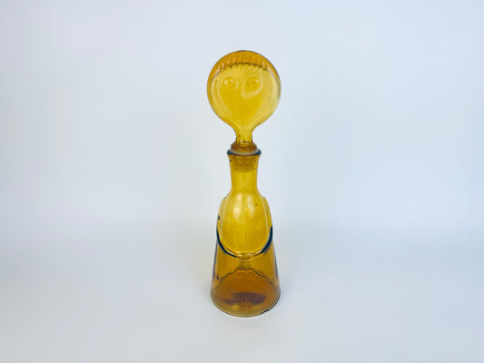 Vintage Amber Glass Face Decanter.