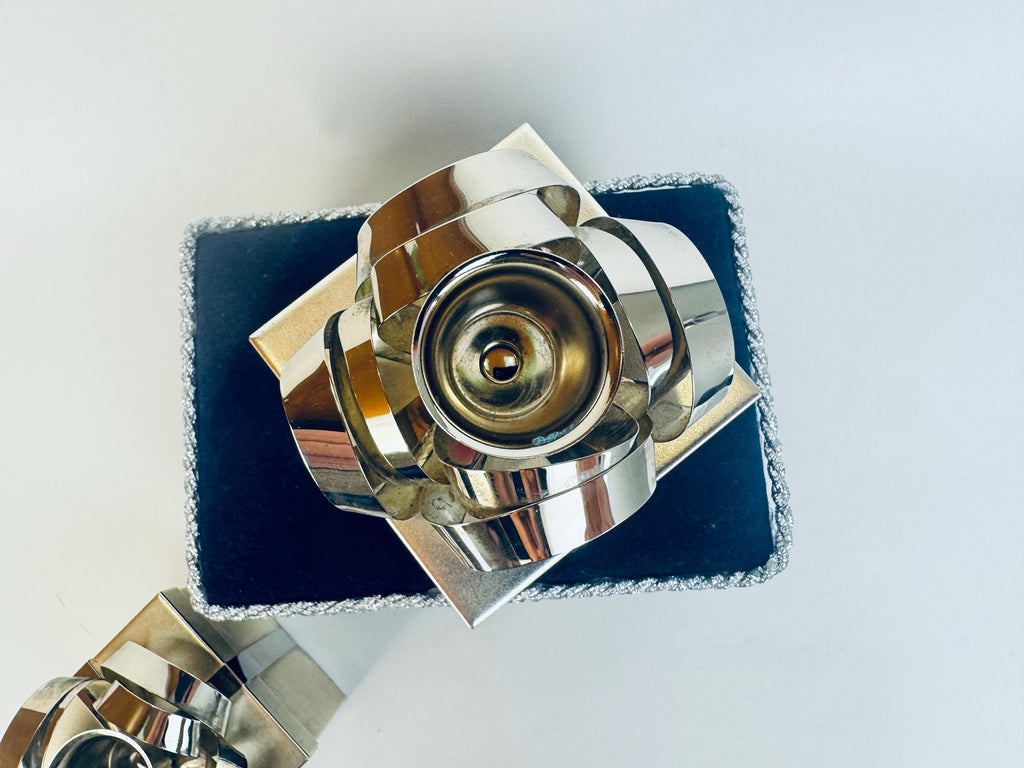 Vintage Godinger “Silver Treasures Gift-Box Bow Candleholder Set  1980s Silver-Tone Metal Accent for Tabletop & Gifting