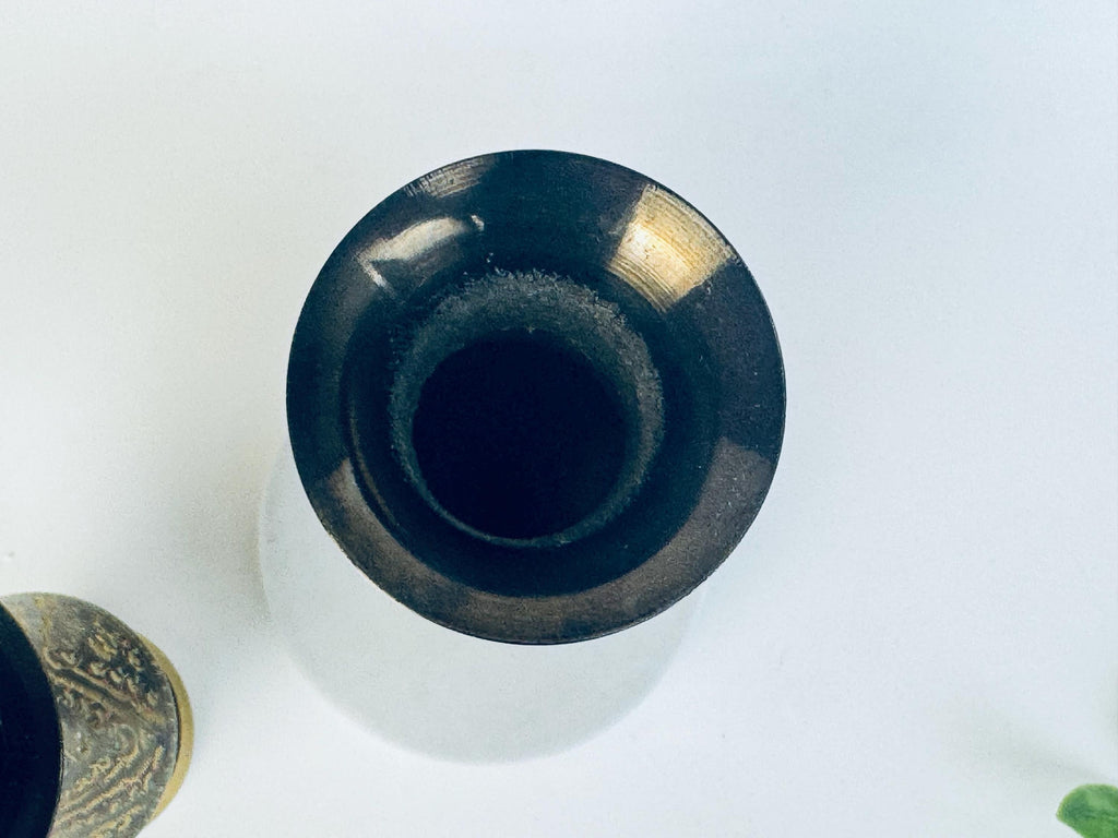 Vintage Black & Gold Brass Hand-Engraved Inlaid Vases - Set Of Two (2)