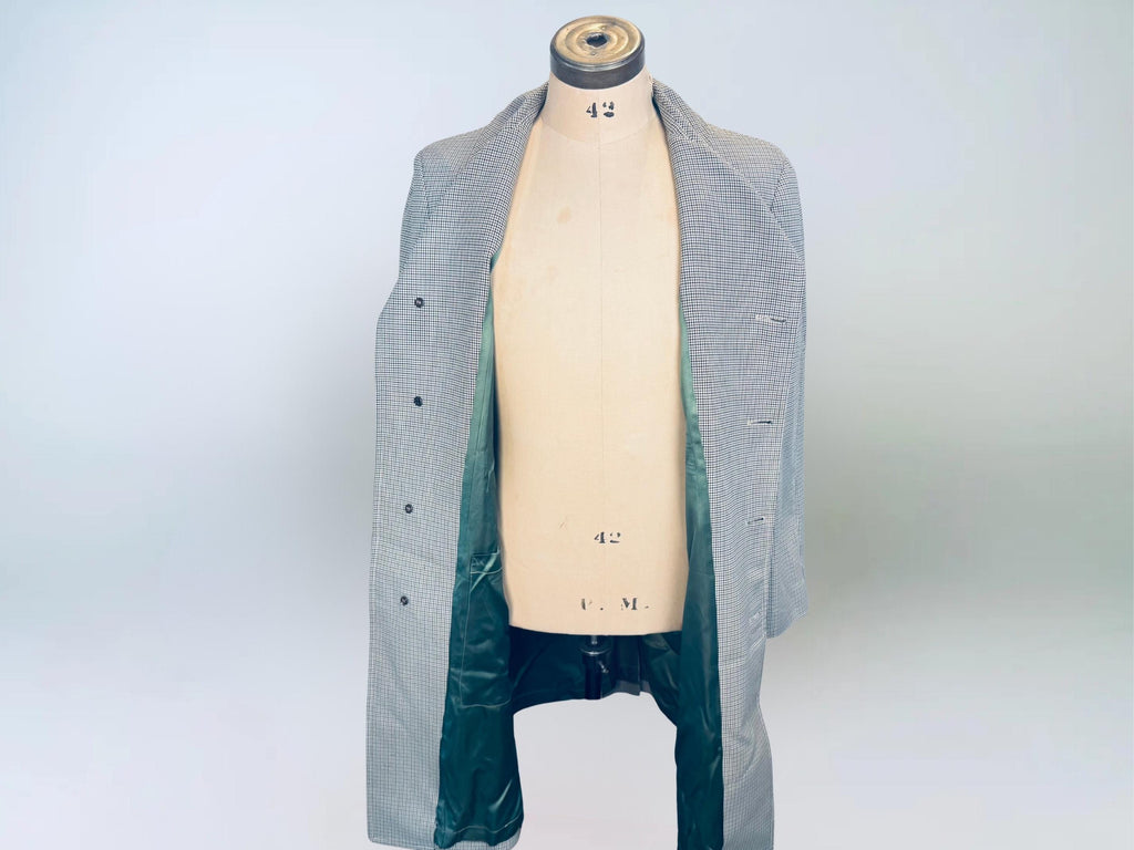 Vintage Early 1970s London Fog IMAGINIT Textured Polyester Houndstooth Tan & Black Overcoat  Made in Canada  Classic Maincoat