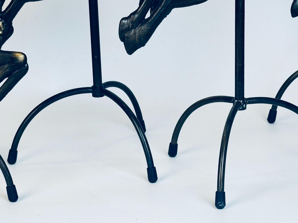 Vintage 1990s Solid Brass Reindeer & Sleigh Candleholder Set  Antiqued Gold Holiday Mantel or Table Centrepiece Display