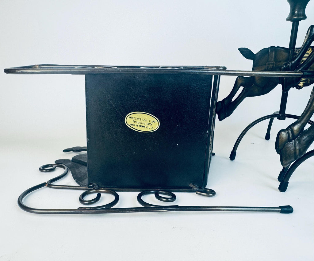 Vintage 1990s Solid Brass Reindeer & Sleigh Candleholder Set  Antiqued Gold Holiday Mantel or Table Centrepiece Display