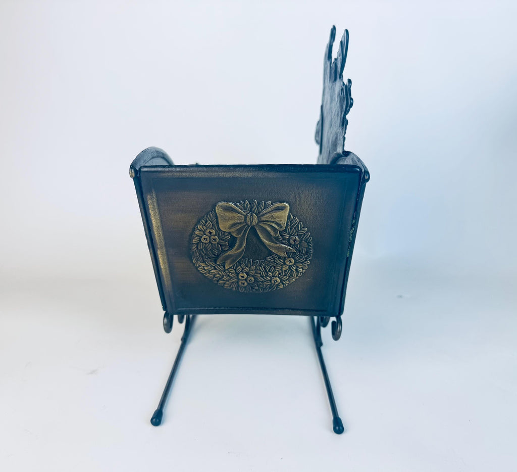 Vintage 1990s Solid Brass Reindeer & Sleigh Candleholder Set  Antiqued Gold Holiday Mantel or Table Centrepiece Display