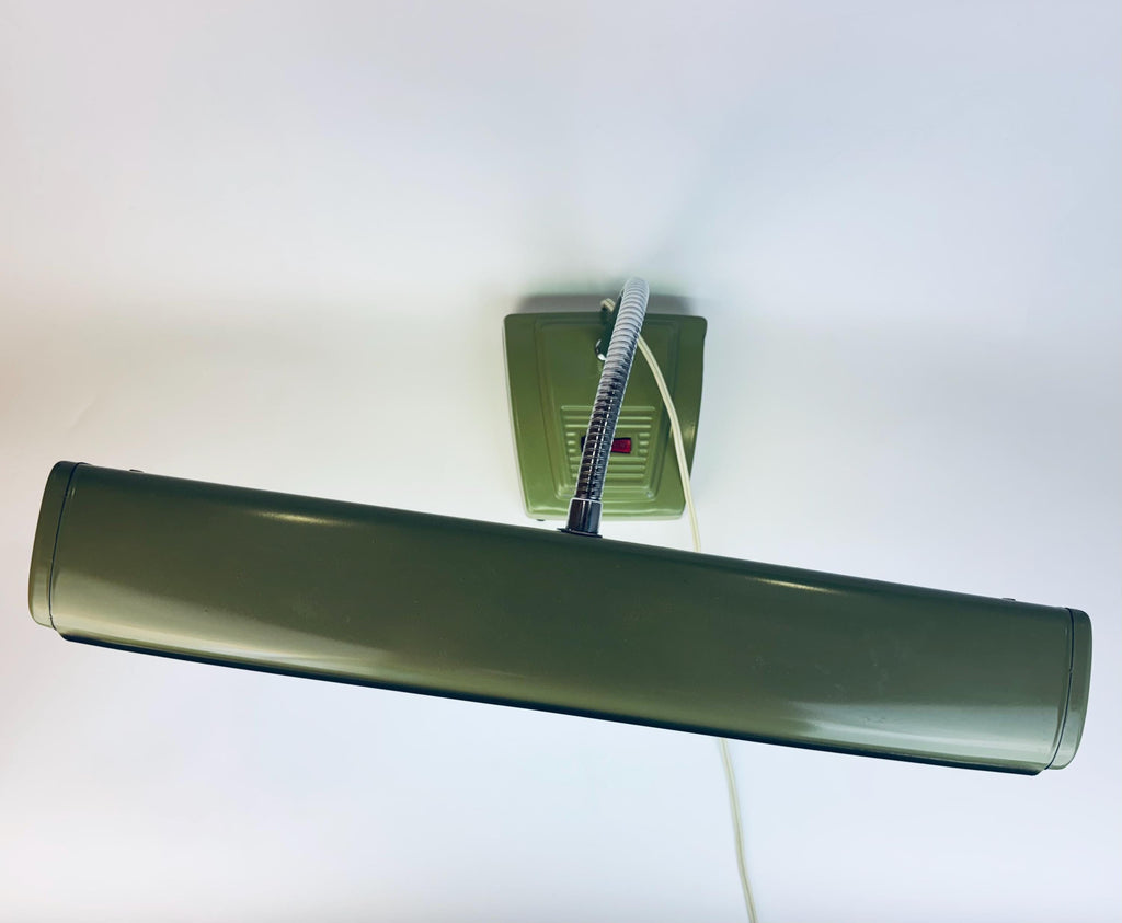 Vintage 1970s Japanese Olive Green Metal Gooseneck Desk Lamp  Made In Japan  Fluorescent Task Light