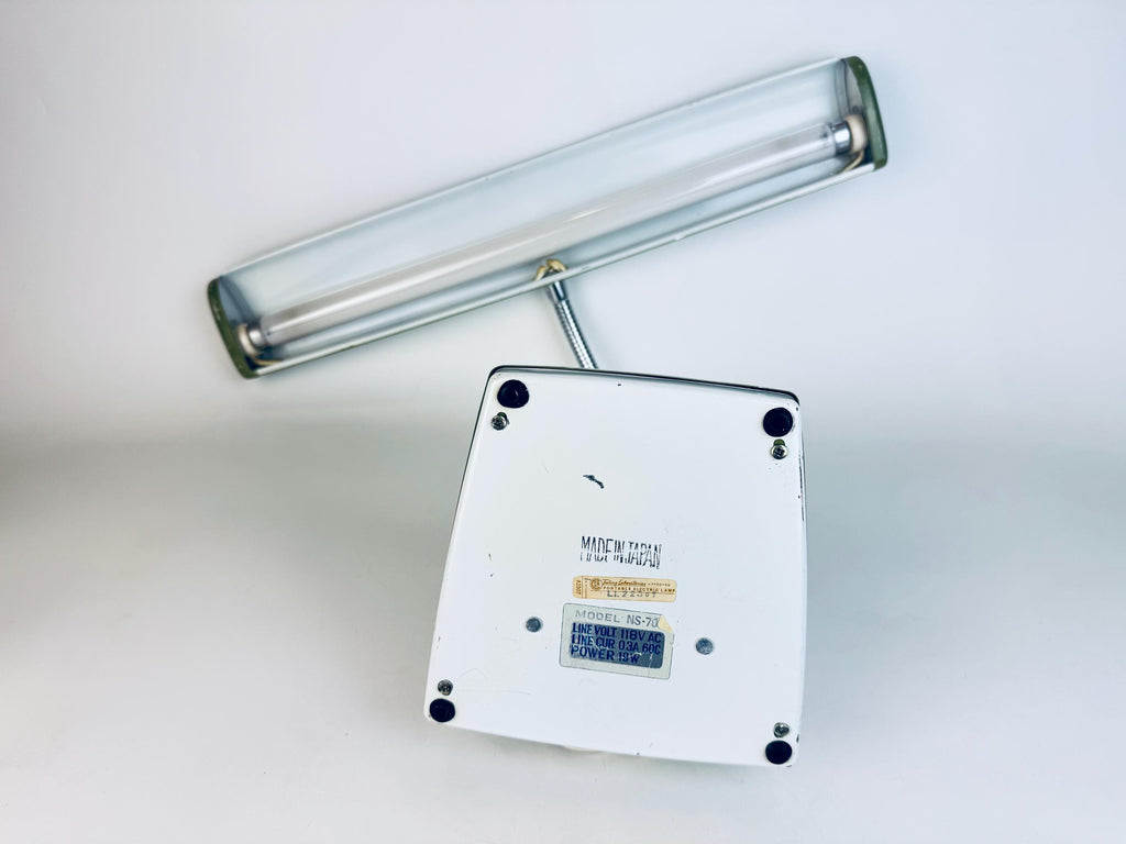 Vintage 1970s Japanese Olive Green Metal Gooseneck Desk Lamp  Made In Japan  Fluorescent Task Light