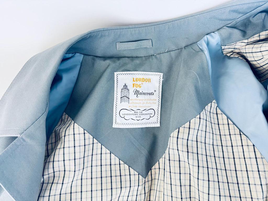 Vintage 1970s London Fog Blue-Grey Cotton Blend Fly-Front Raincoat  Made in Canada  Classic Plaid Lined Trench Coat