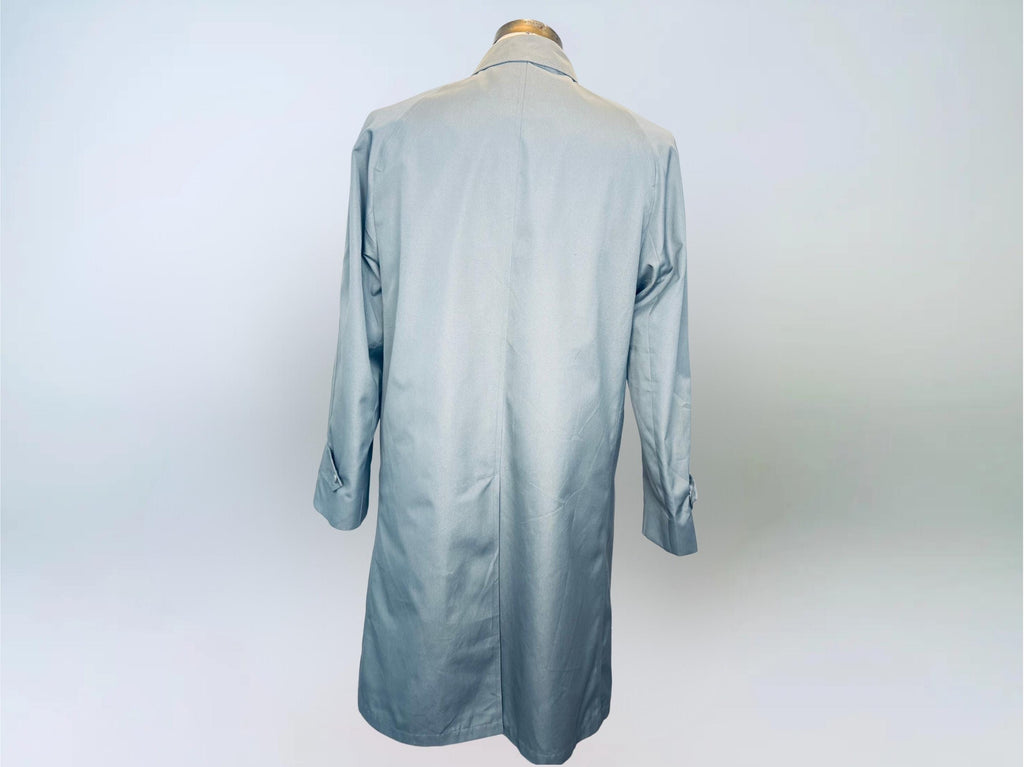 Vintage 1970s London Fog Blue-Grey Cotton Blend Fly-Front Raincoat  Made in Canada  Classic Plaid Lined Trench Coat