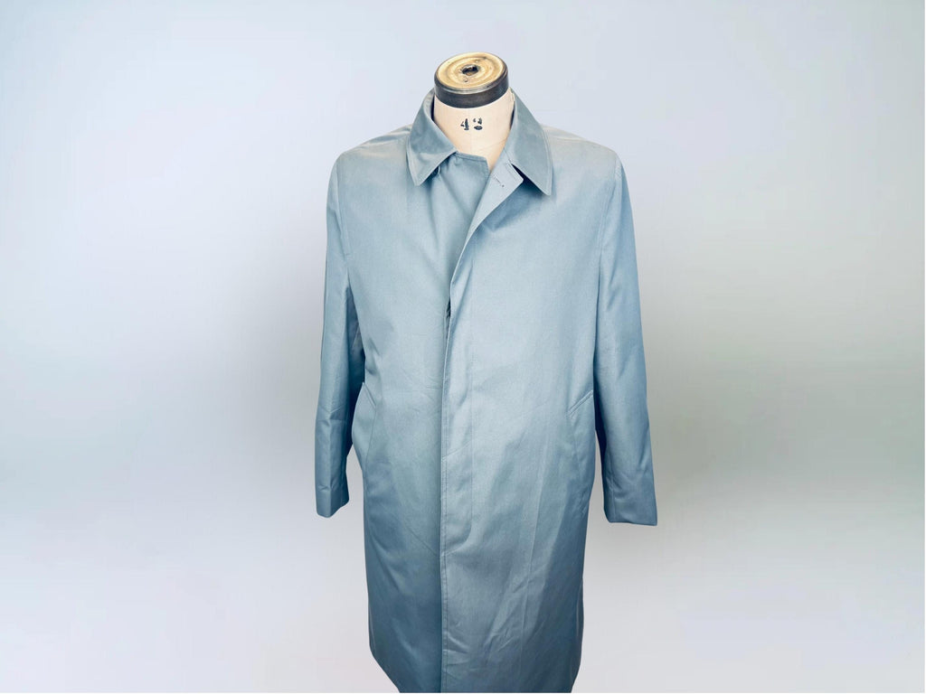 Vintage 1970s London Fog Blue-Grey Cotton Blend Fly-Front Raincoat  Made in Canada  Classic Plaid Lined Trench Coat