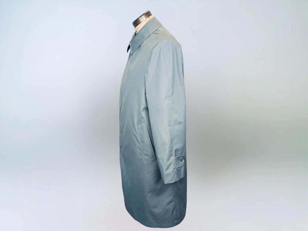 Vintage 1970s London Fog Blue-Grey Cotton Blend Fly-Front Raincoat  Made in Canada  Classic Plaid Lined Trench Coat