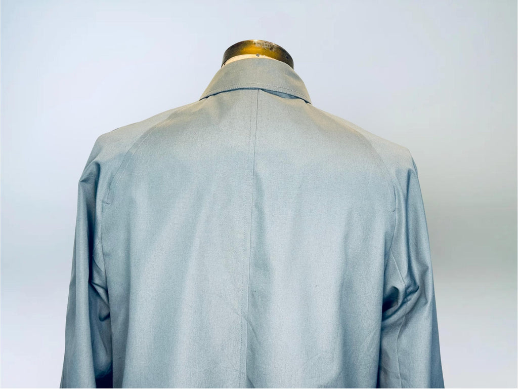 Vintage 1970s London Fog Blue-Grey Cotton Blend Fly-Front Raincoat  Made in Canada  Classic Plaid Lined Trench Coat