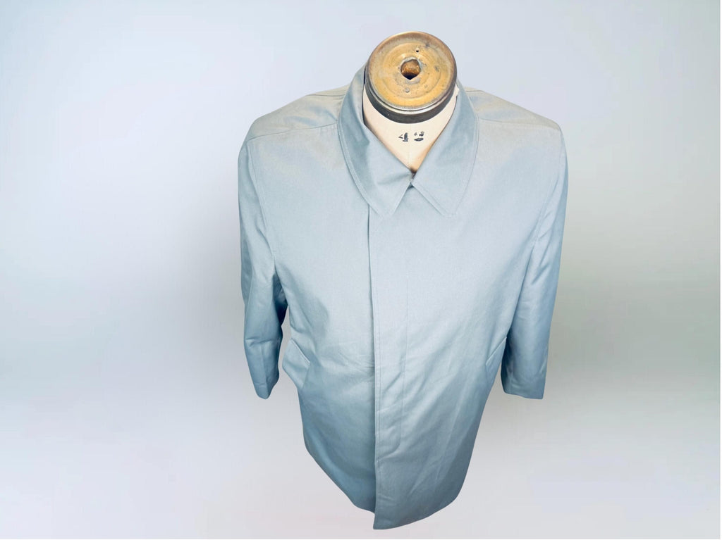 Vintage 1970s London Fog Blue-Grey Cotton Blend Fly-Front Raincoat  Made in Canada  Classic Plaid Lined Trench Coat