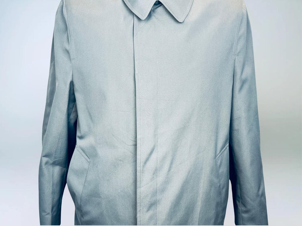 Vintage 1970s London Fog Blue-Grey Cotton Blend Fly-Front Raincoat  Made in Canada  Classic Plaid Lined Trench Coat