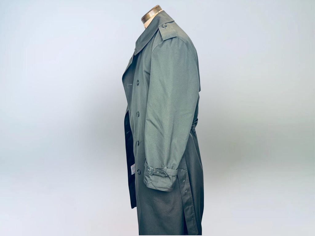 Vintage 1980s London Fog “Sutton Slate Green Military-Style Cotton Blend Belted Trench Coat  Made in Canada  Water Repellent Raincoat