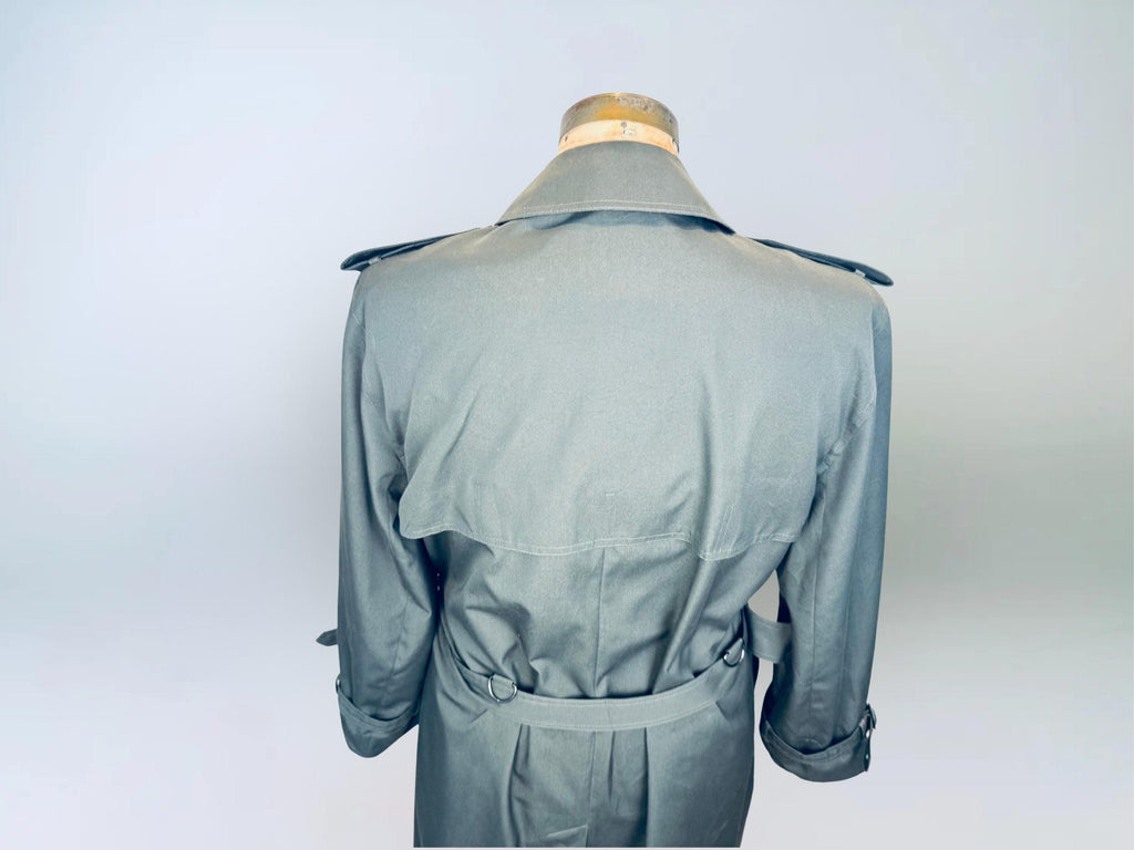 Vintage 1980s London Fog “Sutton Slate Green Military-Style Cotton Blend Belted Trench Coat  Made in Canada  Water Repellent Raincoat