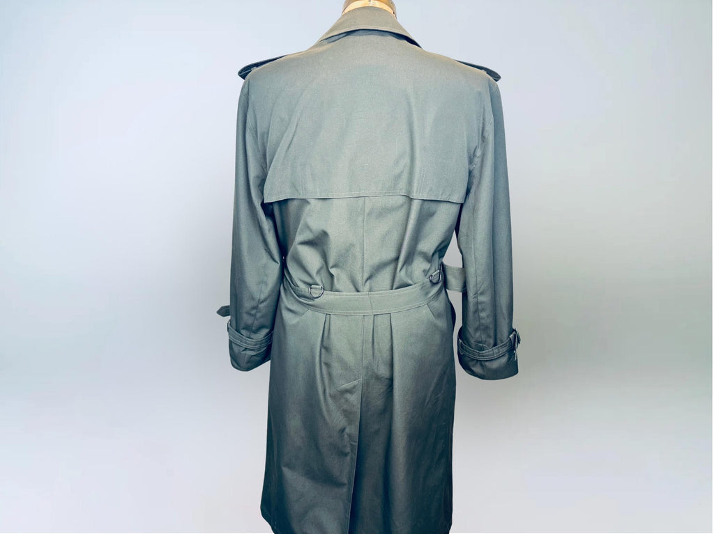 Vintage 1980s London Fog “Sutton Slate Green Military-Style Cotton Blend Belted Trench Coat  Made in Canada  Water Repellent Raincoat