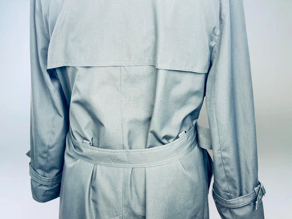 Vintage 1980s London Fog “Sutton Slate Green Military-Style Cotton Blend Belted Trench Coat  Made in Canada  Water Repellent Raincoat