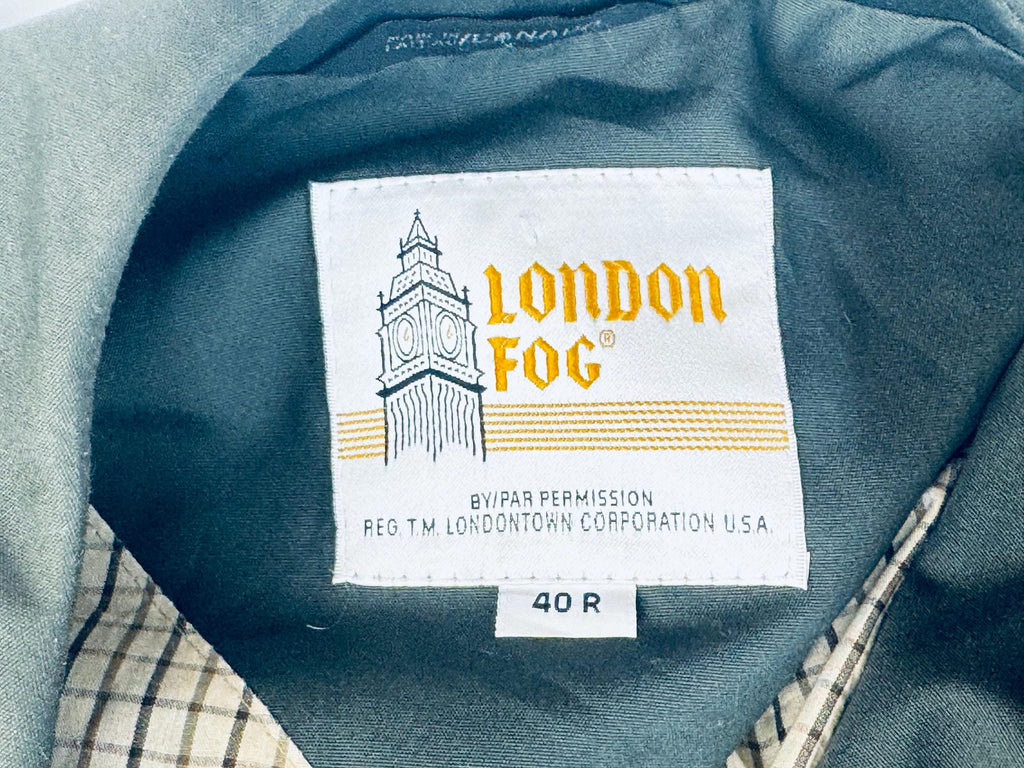 Vintage 1980s London Fog “Sutton Slate Green Military-Style Cotton Blend Belted Trench Coat  Made in Canada  Water Repellent Raincoat