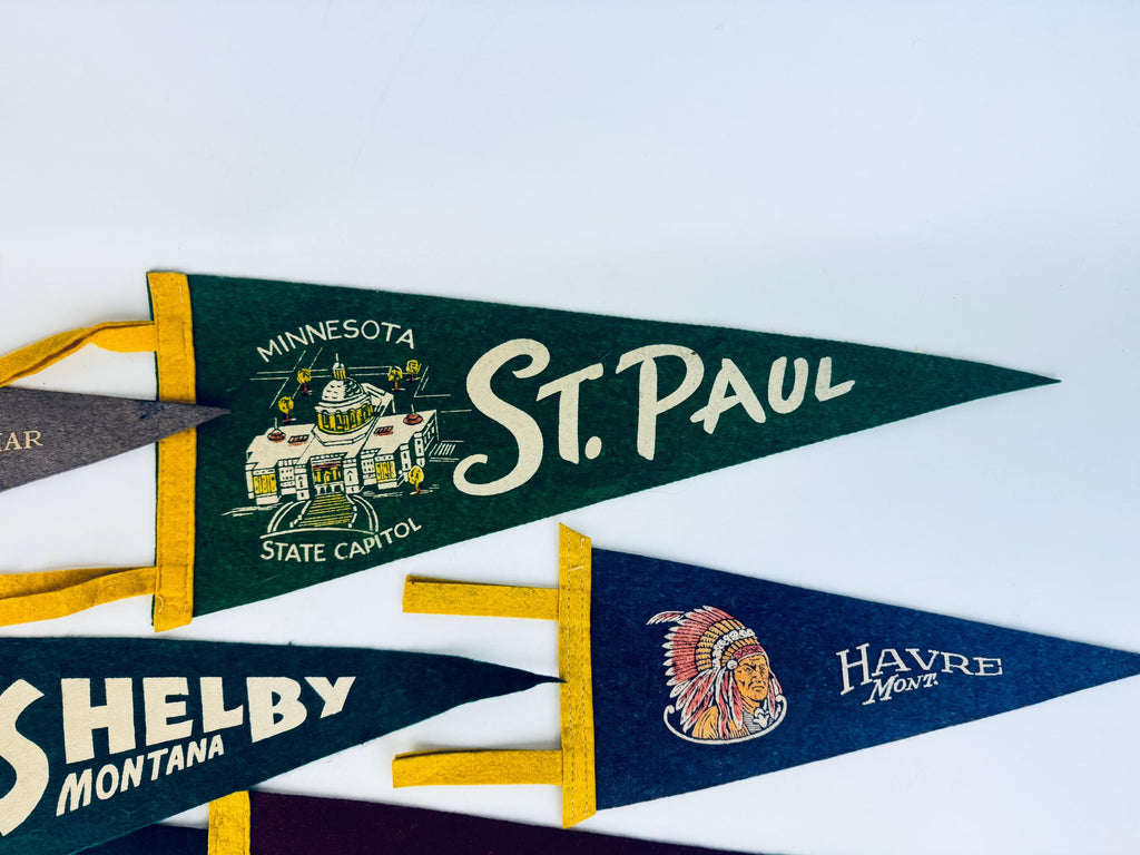 Vintage 1950s-1960s American Souvenir Large & Small Felt Tapered Pennant/Wall Hangings - Each Sold Separately