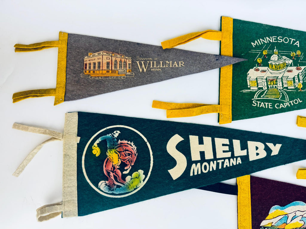Vintage 1950s-1960s American Souvenir Large & Small Felt Tapered Pennant/Wall Hangings - Each Sold Separately
