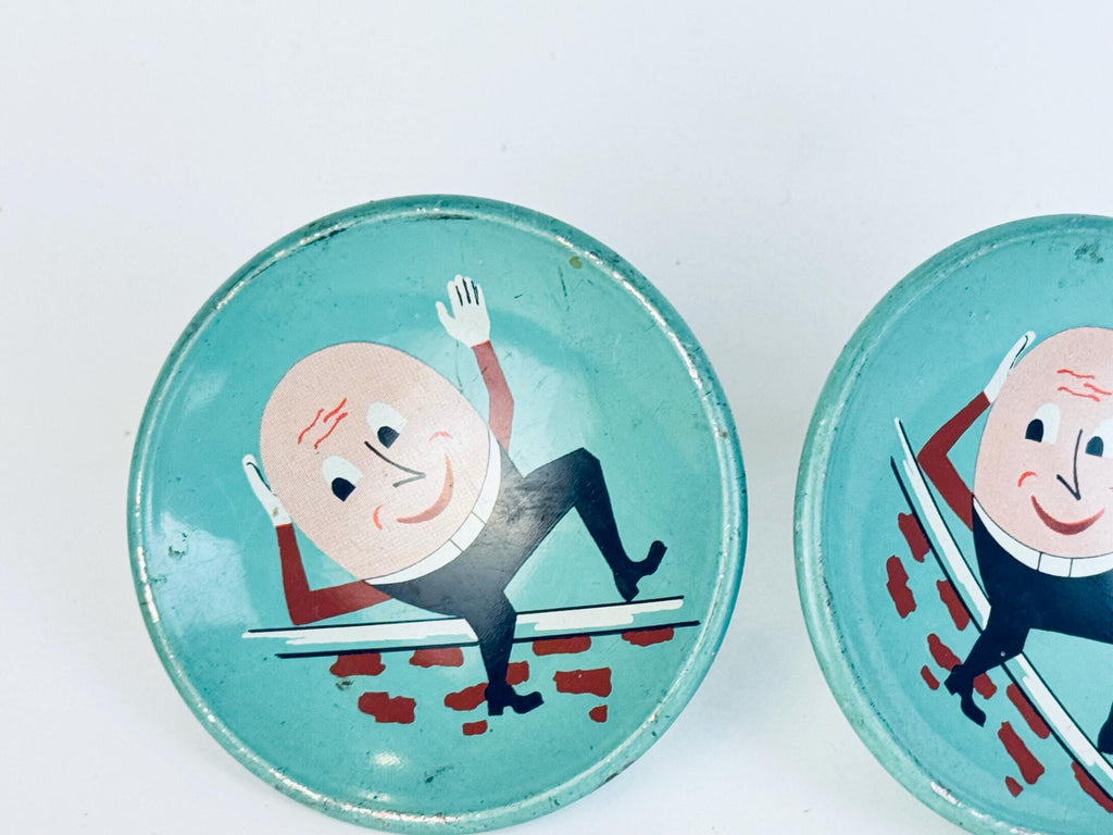 Vintage 1960s Amerock Storybook Humpty Dumpty Metal Drawer Knobs  Turquoise Mid-Century Nursery Furniture Pulls  Set of 2