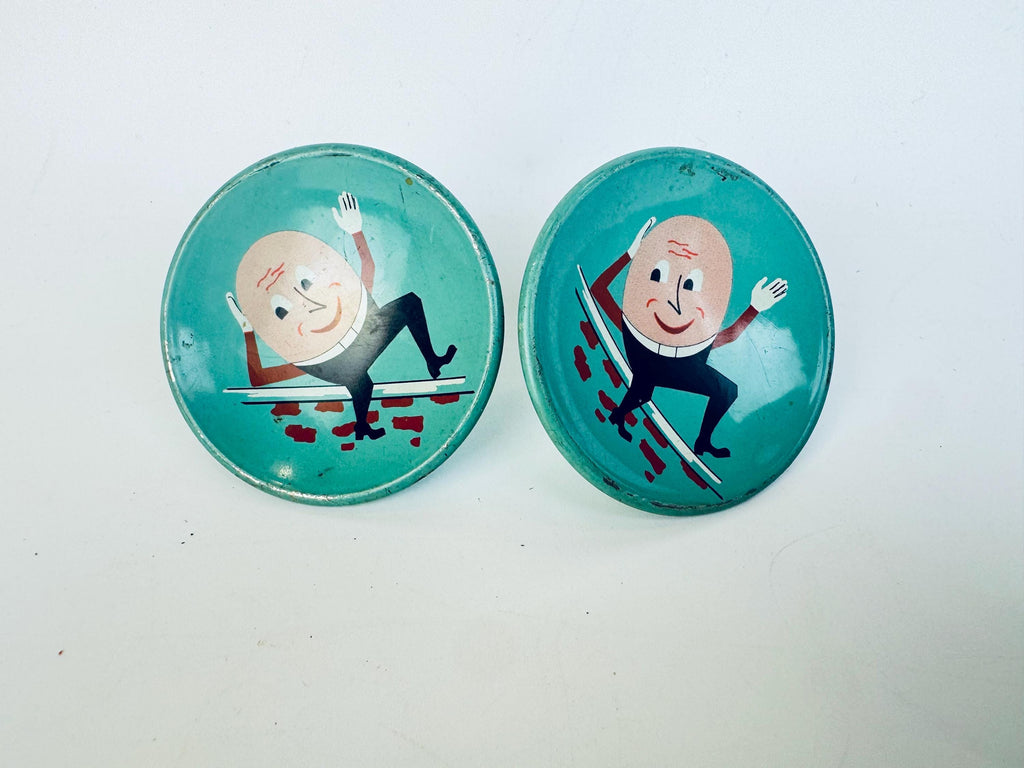 Vintage 1960s Amerock Storybook Humpty Dumpty Metal Drawer Knobs  Turquoise Mid-Century Nursery Furniture Pulls  Set of 2