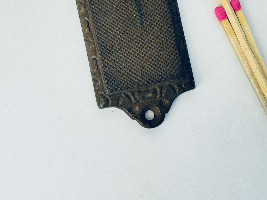 Antique Vintage 1930s Solid Bronze Wall-Mount Match Striker Plate - Architectural Hearth Hardware - Dark Rich Bronze Patina