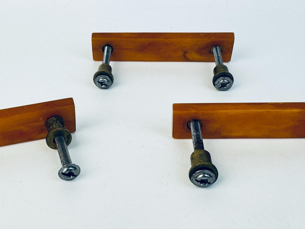 Vintage Mid-Century Butterscotch Bakelite Drawer Pulls  Amber Plastic Cabinet Handles with Brass Mounts - Each Sold Separately