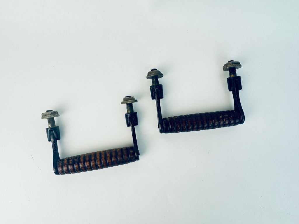 Vintage 1970s Ribbed Walnut + Black Metal Drawer Pulls  Retro Wood and Metal Furniture Handles  Vintage Cabinet Hardware - Sold Separately