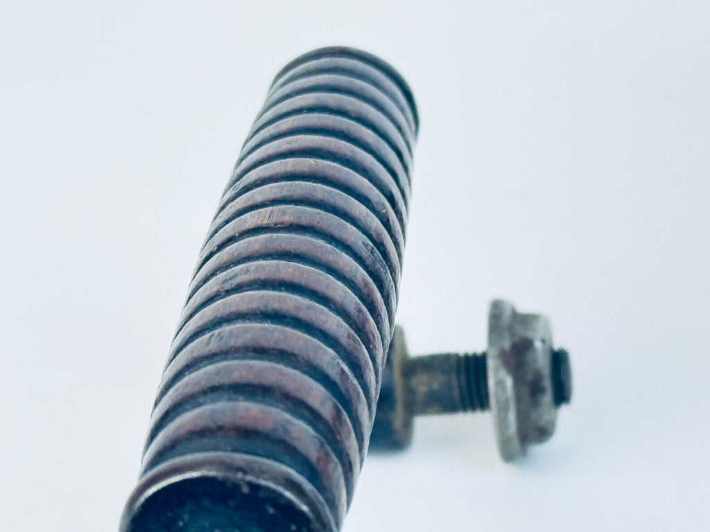 Vintage 1970s Ribbed Walnut + Black Metal Drawer Pulls  Retro Wood and Metal Furniture Handles  Vintage Cabinet Hardware - Sold Separately