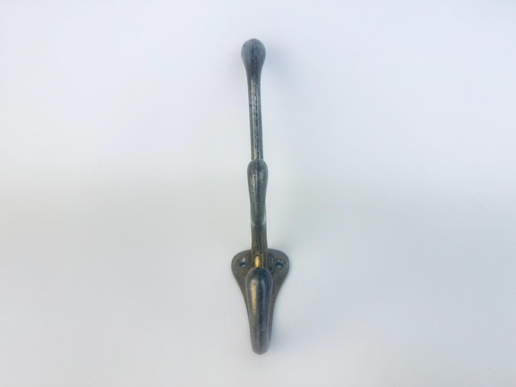 Vintage 1980s Cast Iron Wall Hook in Aged Bronze Finish  Industrial Triple Coat or Hat Hook