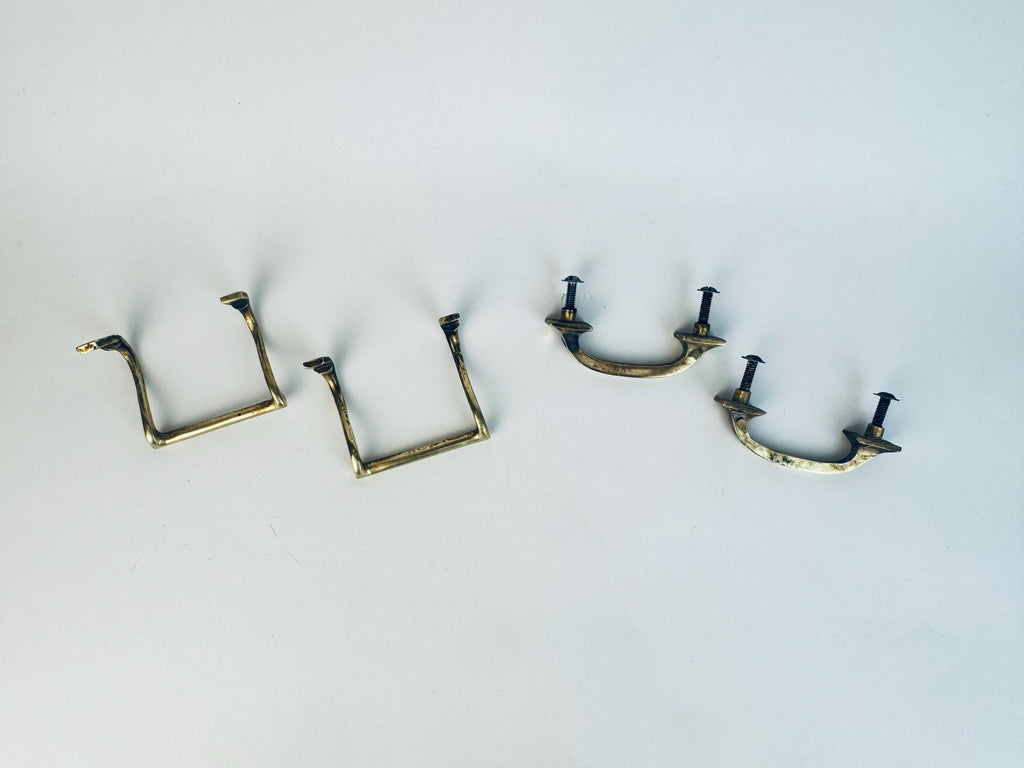 Vintage 1940s Solid Brass Drawer Pulls  Rectangular & Curved Utility Handles  Aged Gold Hardware for Restoration - Sold Separately