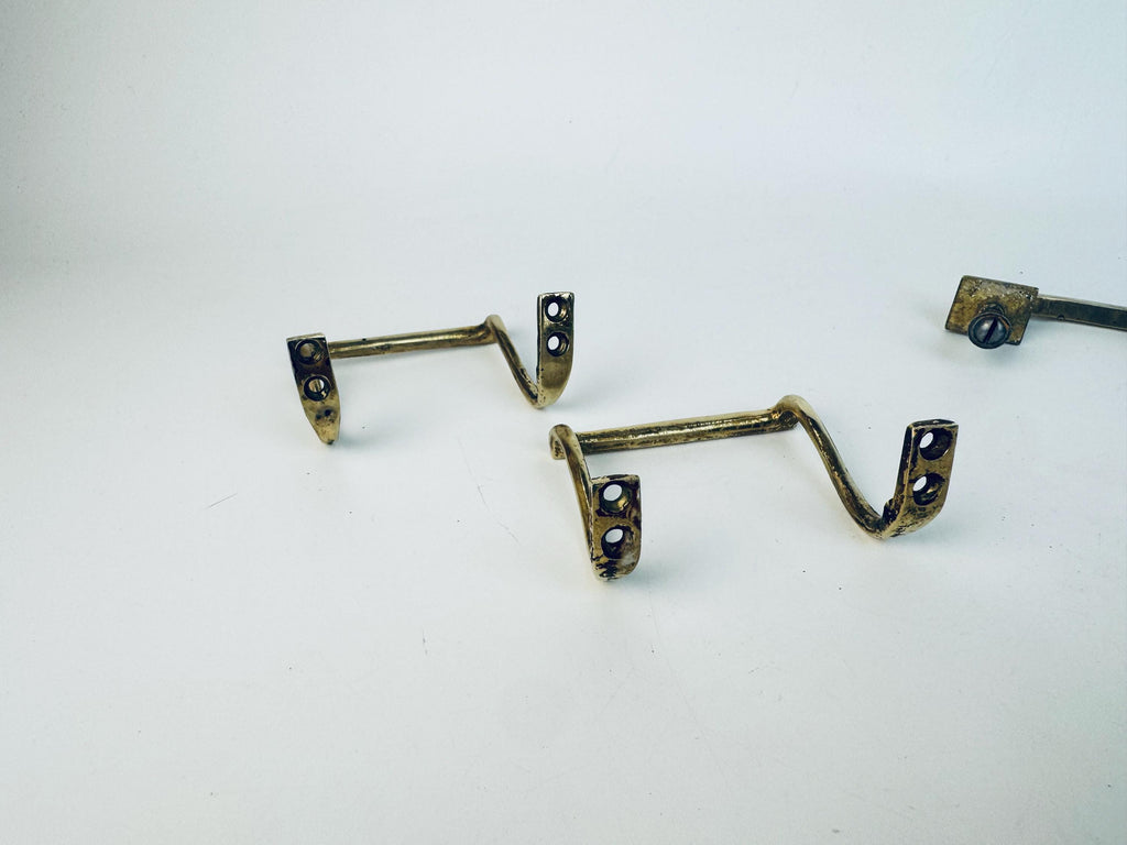 Vintage 1940s Solid Brass Drawer Pulls  Rectangular & Curved Utility Handles  Aged Gold Hardware for Restoration - Sold Separately