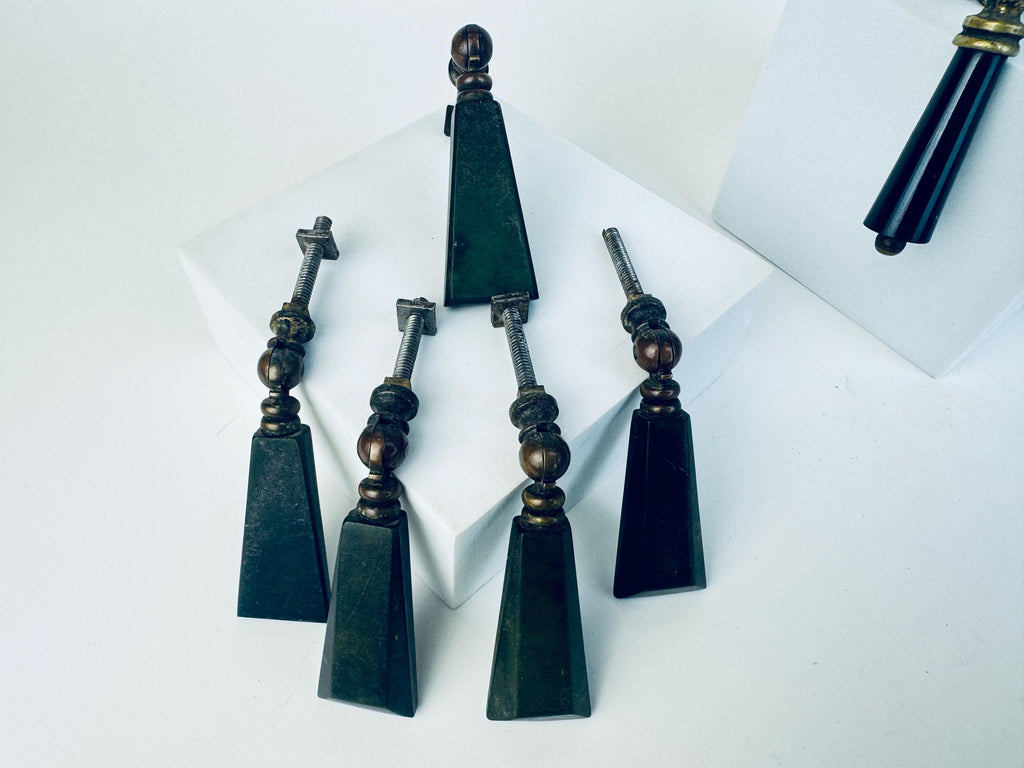Vintage Brass & Stone Drawer Drop Pull Collection  Green Marble Stone  Black Drop  Gold Brass Tassel Hardware  Pulls Sold Separately