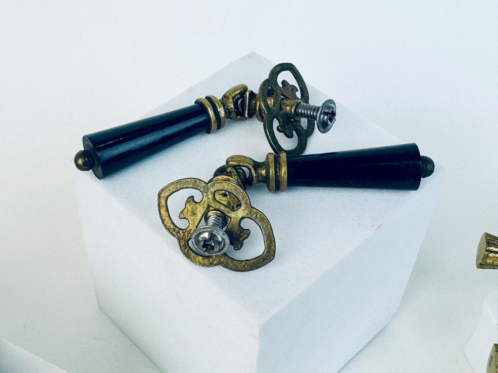 Vintage Brass & Stone Drawer Drop Pull Collection  Green Marble Stone  Black Drop  Gold Brass Tassel Hardware  Pulls Sold Separately