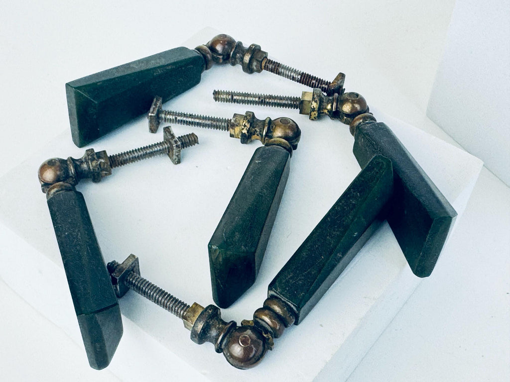 Vintage Brass & Stone Drawer Drop Pull Collection  Green Marble Stone  Black Drop  Gold Brass Tassel Hardware  Pulls Sold Separately