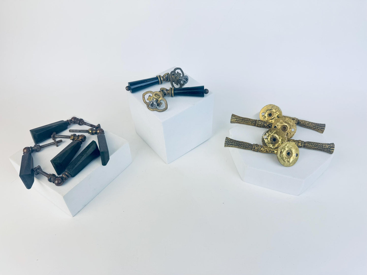 Vintage Brass & Stone Drawer Drop Pull Collection  Green Marble Stone  Black Drop  Gold Brass Tassel Hardware  Pulls Sold Separately