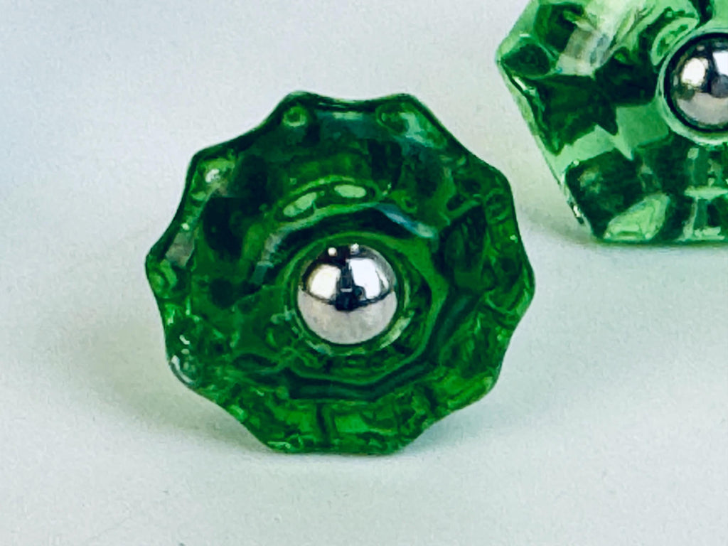 Vintage 1930s Depression Glass Drawer Knobs  Cobalt Blue & Emerald Green  Solid Glass Cabinet Pulls for Furniture Restoration