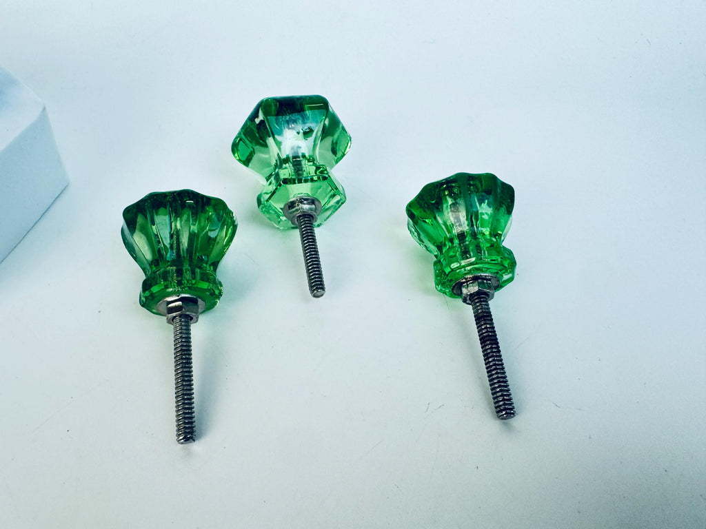 Vintage 1930s Depression Glass Drawer Knobs  Cobalt Blue & Emerald Green  Solid Glass Cabinet Pulls for Furniture Restoration